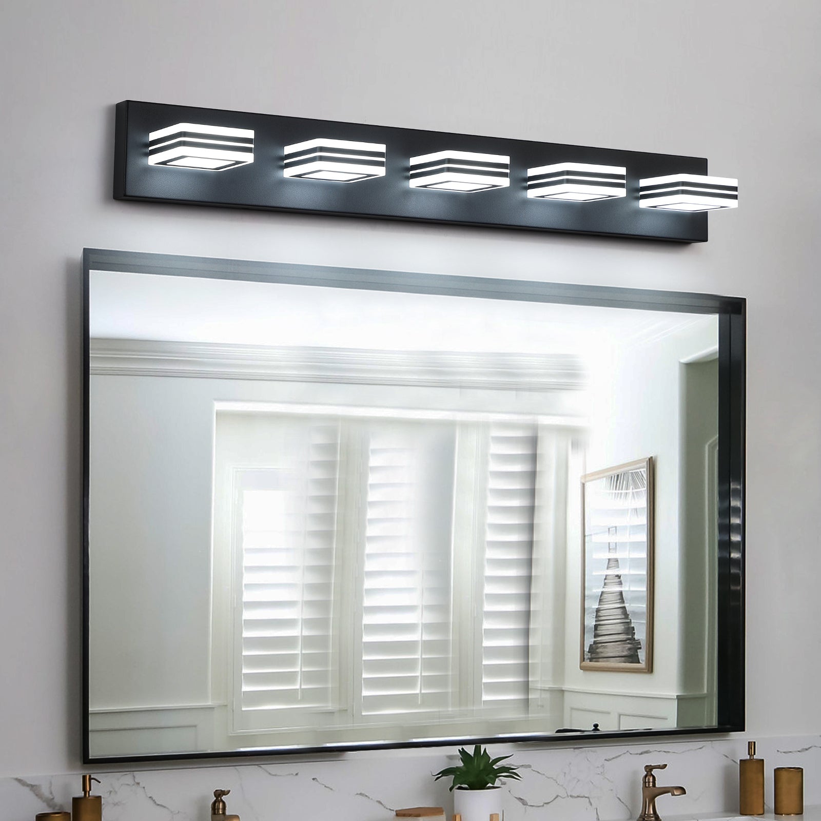 LED Modern Black Vanity Lights, 5-Lights Acrylic Matte Black Bathroom  Vanity Lights Over Mirror, image size:1600x1600
